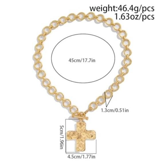Gold Chunky Cross Necklace for Women Statement Cross Pendant Necklace - Picture 3 of 6
